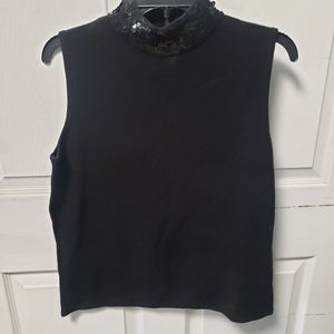 Sequin mock neck sleeveless knit skirt